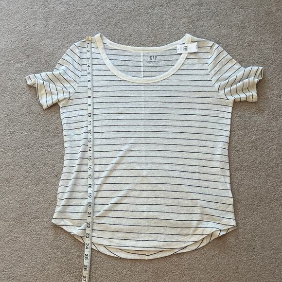 Gap Womens Linen Blend White Black Striped Short Sleeve Scoop Tee Size Small NWT - Picture 7 of 7